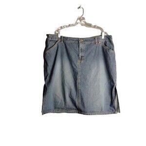 Venezia Knee Length Medium Wash Denim Straight Skirt With Side Slits Size 22